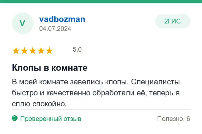 Отзыв vadbozman: Клопы в комнате